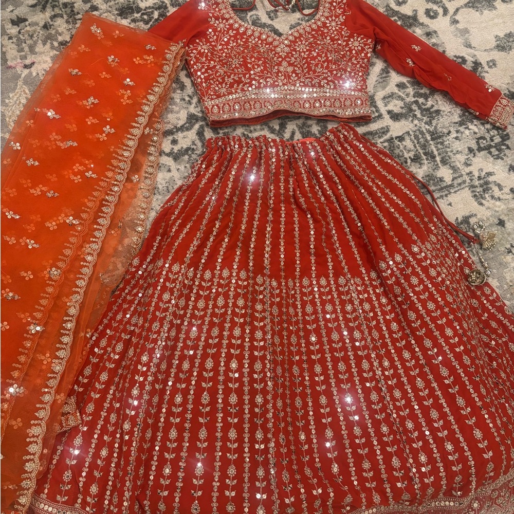 Orange Embroidered Lehenga Set
